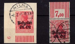 1916, 10 Pf. Freimarke, mit Oberrand Walze 3`7`3, sowie Eckrandstück ...