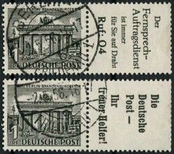 1952, 1 Pf. Bauten, 2 gestempelte Zusammendrucke