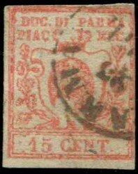 1859, 15 C. ziegelrot, farbfrisch, voll- bis breitrandig, Mi.400 ...