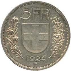 1924, 5 Fr. Alphirte, sehr gute Erh. vz+Automatically generated ...