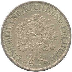 1928, 5 RM Eichbaum "F", unten Randkerbe, sonst gute Erh. ...