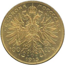 1915, 100 Kronen Gold, Franz Joseph, Neuprägung, 33,875 gr. 900er, ...