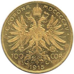 1915, 100 Kronen Gold, Franz Joseph, Neuprägung, 33,875 gr. 900er, ...