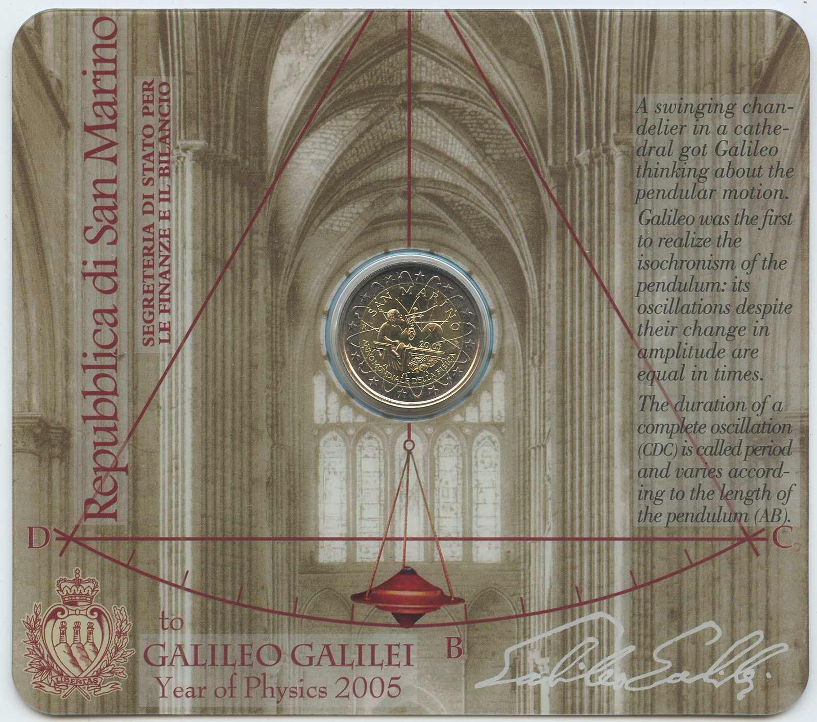 2005, 2 Euro Galileo Galilei, in Blisterkarte ohne Umschlag, Erh. ...