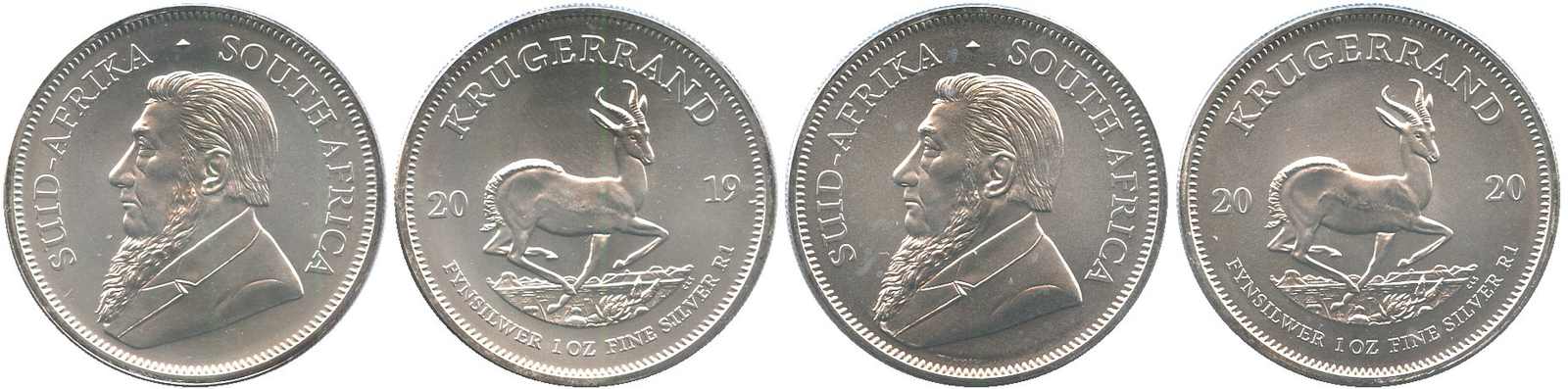 SÜDAFRIKA: 2019 und 2020, 1 Oz. Silber Krügerrand, Erh. ...