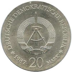 1987, 20 Mk. Silber, 750 Jahre Berlin, Erh. stAutomatically generated ...
