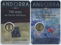 2017/2018, 2x 2 Euro, 100 Jahre Hymmne Andorra und 70 Jahre ...
