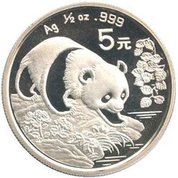 CHINA: 1994, 5 Yuan Panda, 1/2 Oz Silber in orig Kapsel, Erh. ...
