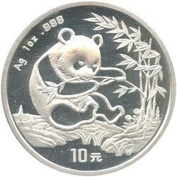CHINA: 1994, 10 Yuan Panda, 1 Oz Silber in orig Kapsel und in Folie , ...