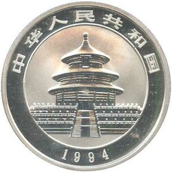 CHINA: 1994, 10 Yuan Panda, 1 Oz Silber in orig Kapsel und in Folie , ...