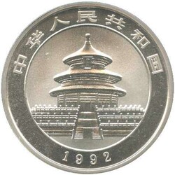 CHINA: 1992, 10 Yuan, 1 Oz. Silber Panda, gekapselt in orig. Folie, ...