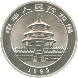 CHINA: 1993, 10 Yuan Panda auf Felsen, 1 Oz Silber in orig Kapsel und ...