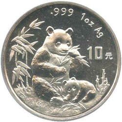 CHINA: 1996, 10 Yuan Silber Panda 1 Oz., orig. Kapsel und in Folie, ...