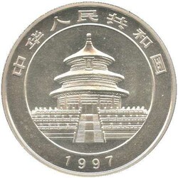 CHINA: 1997, 10 Yuan, 1 oz Silber, Panda, in Kapsel und Folie ...