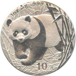 CHINA: 2002, 1 Oz. Silber-Panda, in orig. Kapsel in Folie ...