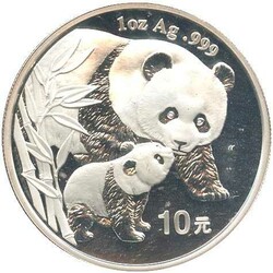 CHINA: 2004, 10 Yuan Panda, Silberunze, in orig. Kapsel in Folie ...