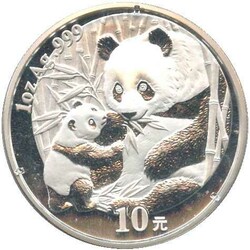 CHINA: 2005, 1 Oz. Silberpanda, in orig. Kapsel in Folie verschweißt ...