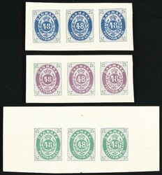 Newprints. 1886. 3 different strips of 3 with the different cliches. ...