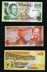 Botswana, Gambia and Ghana 7 banknotes AUNC or unc