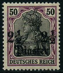 2 1/2 Pia auf 50 Pf. Freimarke 1912, dunkelbräunlichlila/schwarz auf ...