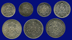 D. Kaiserreich: Lot mit 7 versch. Silbermünzen, dabei Preussen (3x 2 ...