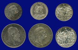 D. Kaiserreich: Lot mit 6 versch. Silbermünzen, dabei Preussen (3x 2 ...