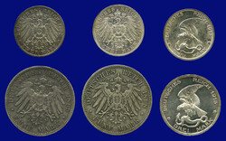 D. Kaiserreich: Lot mit 6 versch. Silbermünzen, dabei Preussen (3x 2 ...