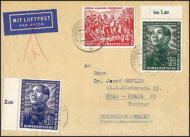 Chinesen 1951 auf sauberem bedarfsmässig verwendetem FDC ab "Dresden ...