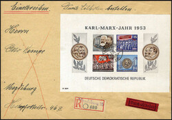 Marx-Block geschnitten auf sauberem R-Eilboten-Ortsbrief von ...