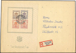 Wiederaufbau-Block 1946 auf zentrisch entwertetem R-Ersttagsbrief ...
