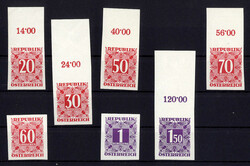 20 G. - 5 Sch. Ziffern 1949, 8 verschiedene Werte breitrandig ...