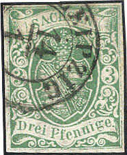 3 Pfg. grün, allseitig breitrandig mit sauberem K2 "Leipzig", ...