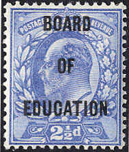 2 1/2 P. blau mit Überdruck "BOARD OF EDUCATION", farbfrisch, sehr ...