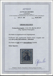 15 Pfg. Germania 1920 mit originalem, echtem Handstempel-Überdruck, ...