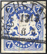 7 Kr. preussischblau allseits breitrandig, sehr farbfrisch in ...