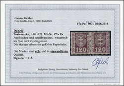 120 Pfg. Portomarke 1921 im waagerechten Paar auf geklebter ...