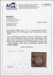 1 Kr. schwarz, Platte 2 allseits voll-/breitrandig geschnitten, ...