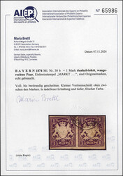 1 Mk. dunkelviolett im waagerechten Paar allseits voll-/breitrandig ...