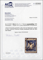 7 Kr. preussischblau breitrandig geschnitten mit oben anhängendem ...