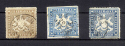 3 Werte 1865/68 durchstochen, dabei 2 bessere Farbnuancen, jeder Wert ...