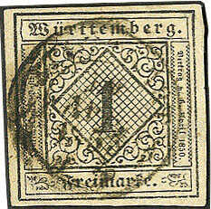 1 Kr. schwarz a. sämisch auf mittelgraugelbem Seidenpapier in Type ...