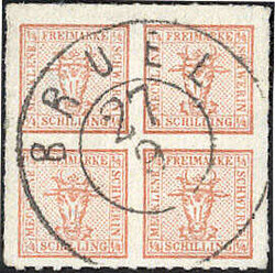 4/4 Sch. graurot 1864, sehr farbfrisches, allseits gut durchstochenes ...