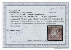 70 Kr. rotlila 1873 allseits weisse Ränder, an 2 Seiten mit Teilen ...