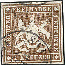 1 Kr. braun, allseits weissrandig, sehr farbfrisch, mit Handbuch-PF ...