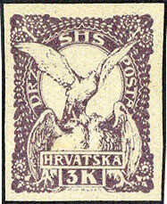 Freimarken 1919, Ausgabe für Kroatien breitrandig ungezähnt, 3 ...