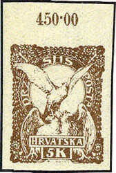 Freimarken 1919, Ausgabe für Kroatien breitrandig ungezähnt, 3 ...