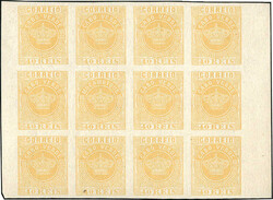 40 R. gelb 1881 im ungezähnten 12er-Block mit dem seltenen Fehldruck ...