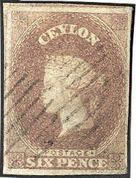 6 P. braunviolett, allseits breit gerandet mit Teilen der ...