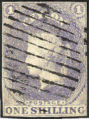 1 S. blauviolett, allseits vollrandig, farbfrisch, entwertet mit ...