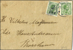 2 Ö. auf 50 Ö. hellgrün 1919 mit Dänemark 5 Ö. auf grossem $ von ...